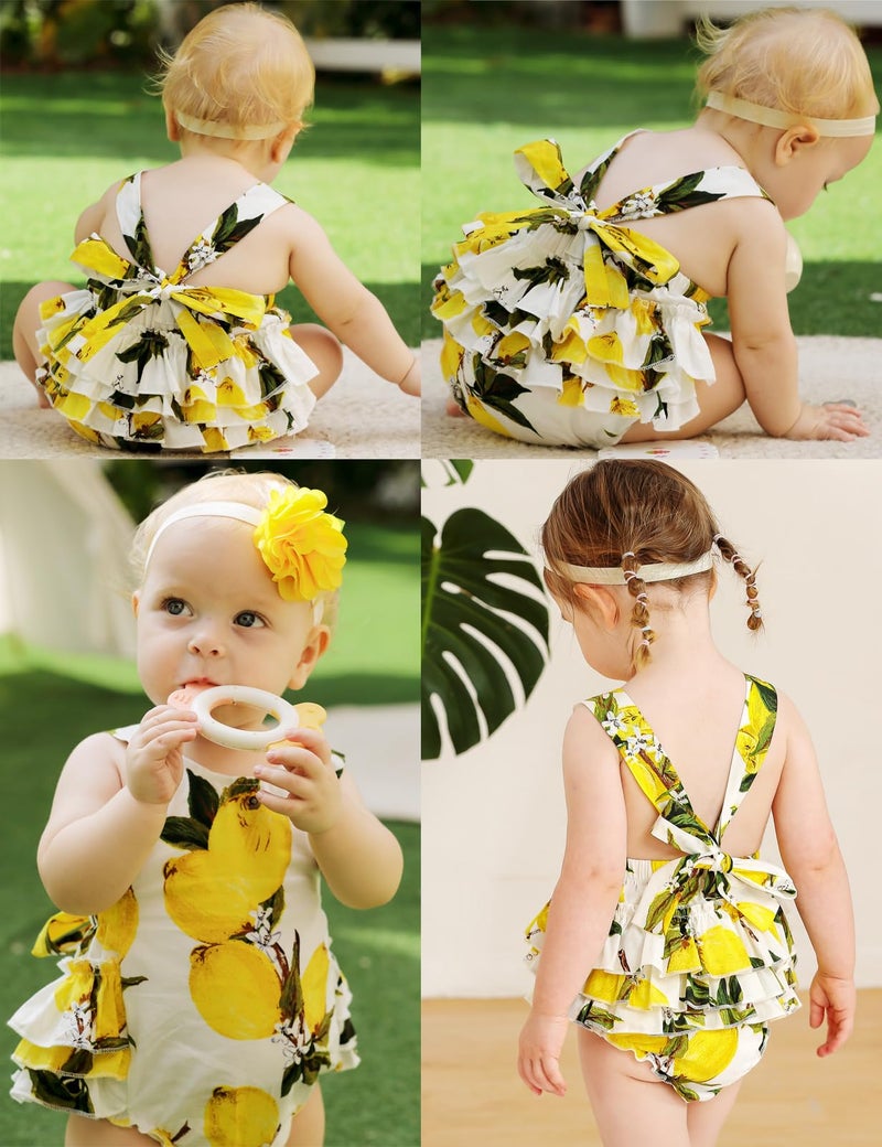 PrinceSasa Baby Girl Clothes Lemon Floral Ruffles Summer Outfits and Headband for Newborn Gifts,A6,7-12 Months(Size M) - Image 2